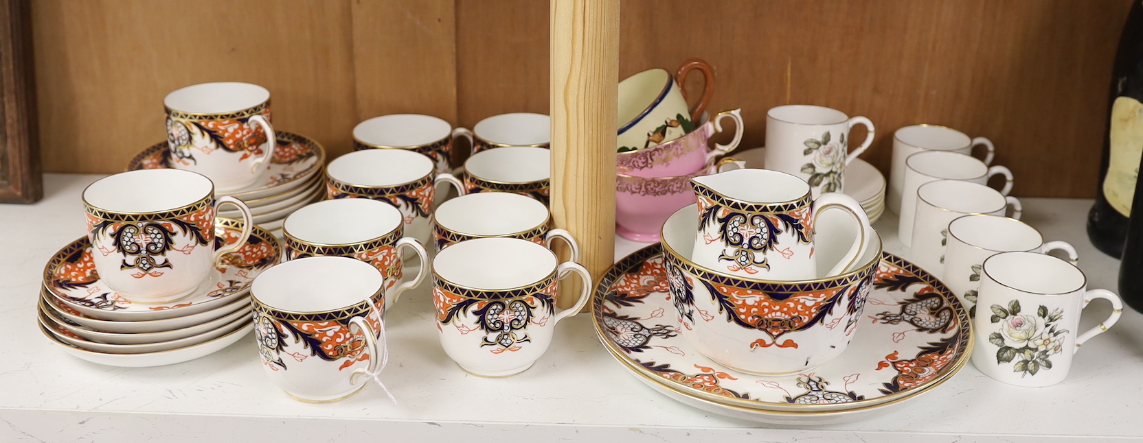 A Royal Crown Derby Imari pattern 1270 part coffee set and Royal Worcester coffee cans etc.